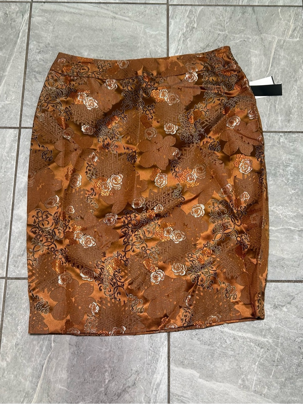 Y2K W.D.N.Y. Copper Floral Brocade Jacquard Pencil Skirt NWT Size 12